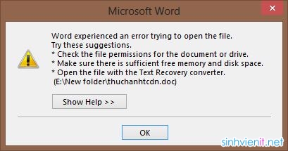 Cách sửa lỗi Microsoft Excel - Word 2013 Cannot Open Or Save Any More Documents Because There Is Not Enough Available